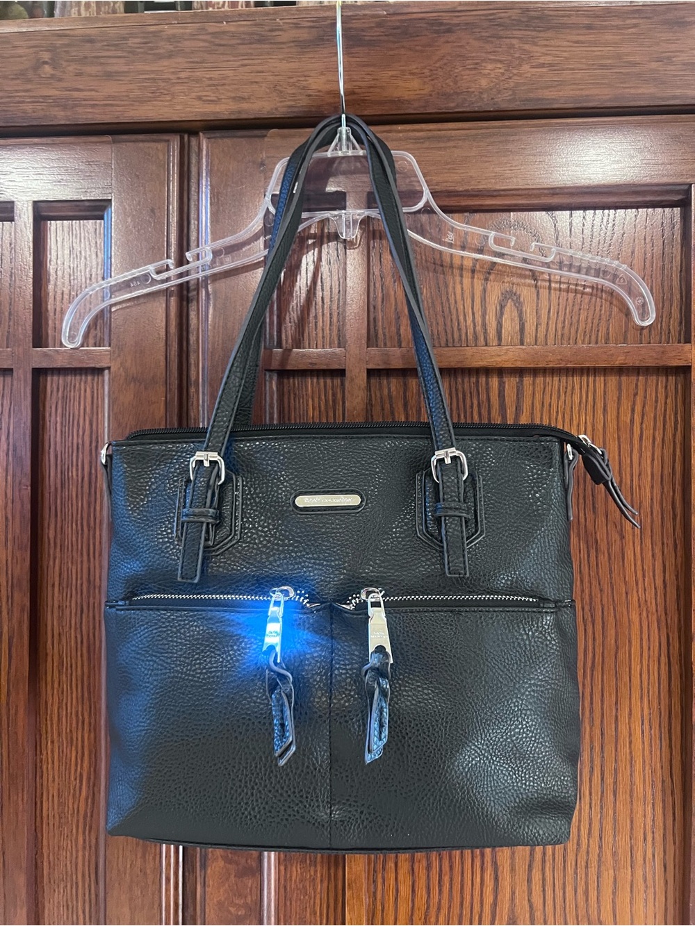 Dana Buchman Black Tote Purse Mint Multi Pocket Shoulder Bag Pebble Faux Leather
